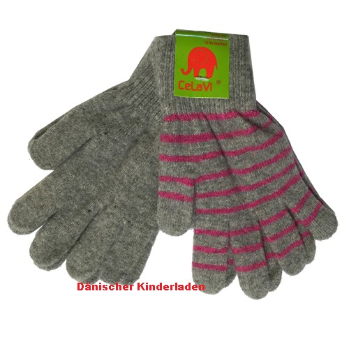 2er-Pack Strick Handschuhe - grau/pink - von CELAVI
